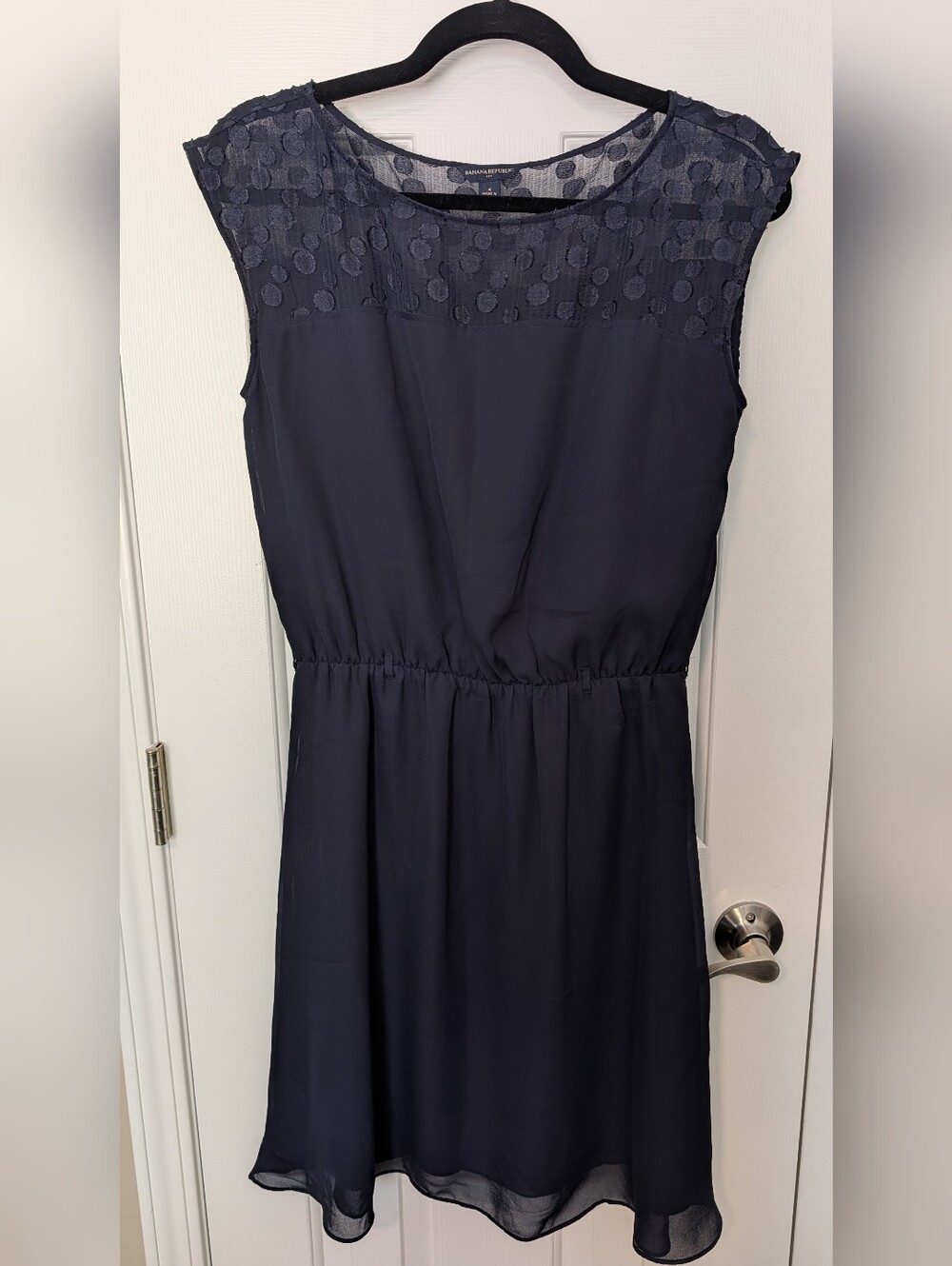 Banana Republic Navy Sleeveless Midi Dress with Dot Yoke